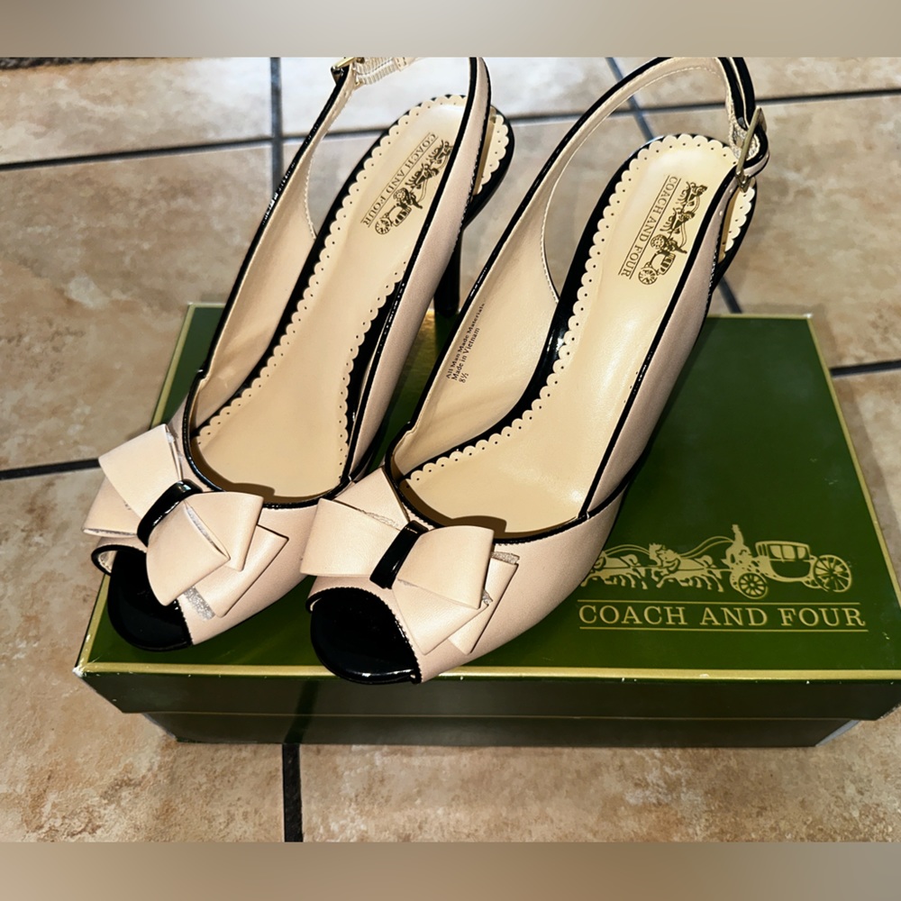 Leather coach and four heels
